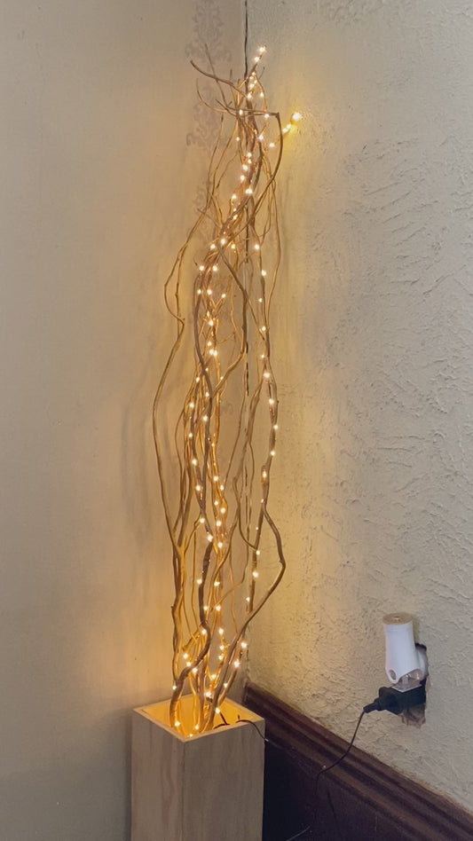 36" LED Lighted Curly Willow Branches in Gold with Remote