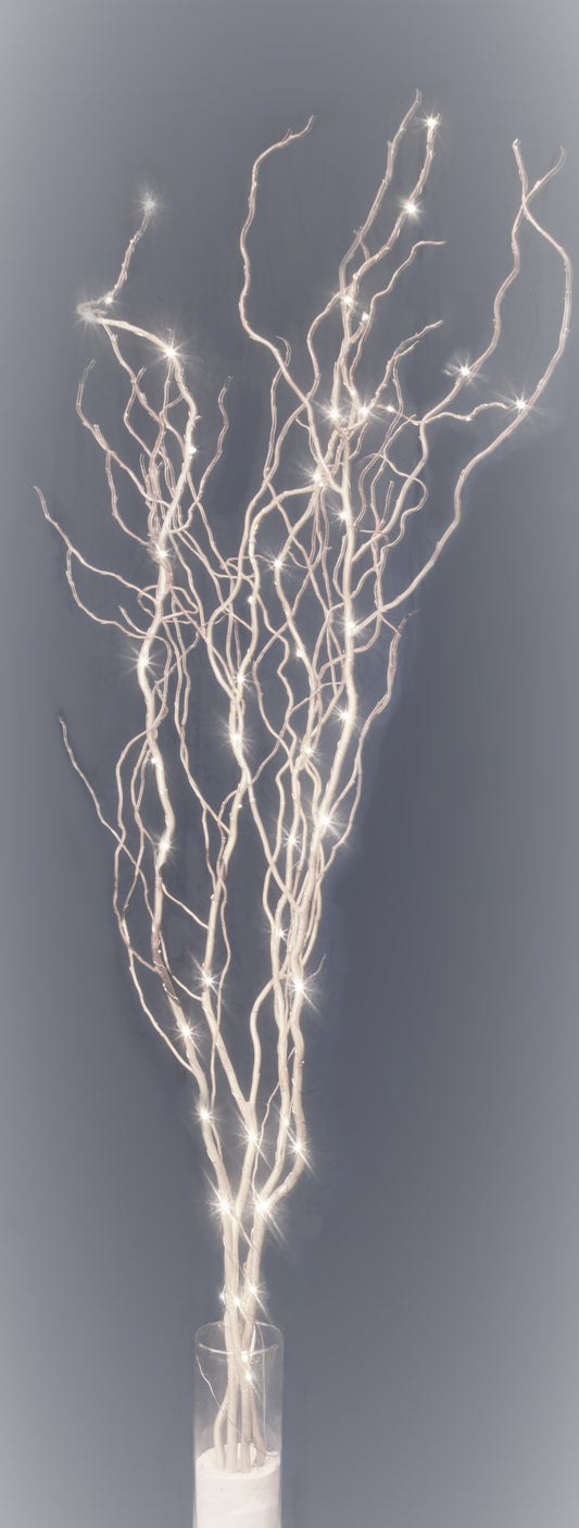 60" Lighted  Curly Willow Branches in Pearl White with 8 Function Remote