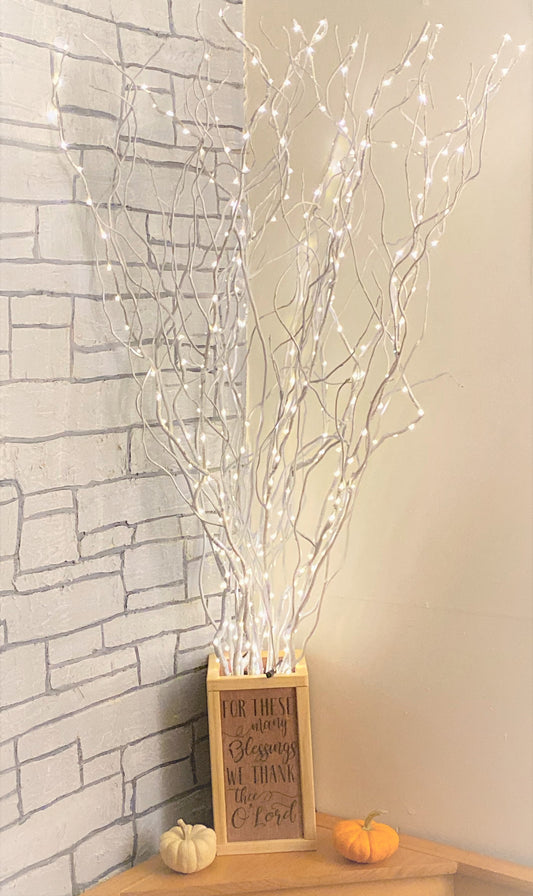 30" LED Lighted Curly Willow Branches, Pearl White with 8 Function Remote