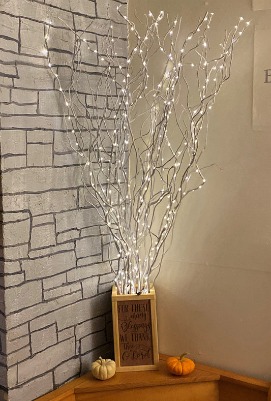 60" Lighted Curly Willow Branches, Silver, 110v Plug in/Remote control