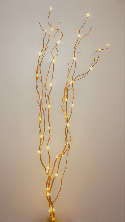 48" LED Lighted Gold Curly Willow Branches with 8 Function Remote
